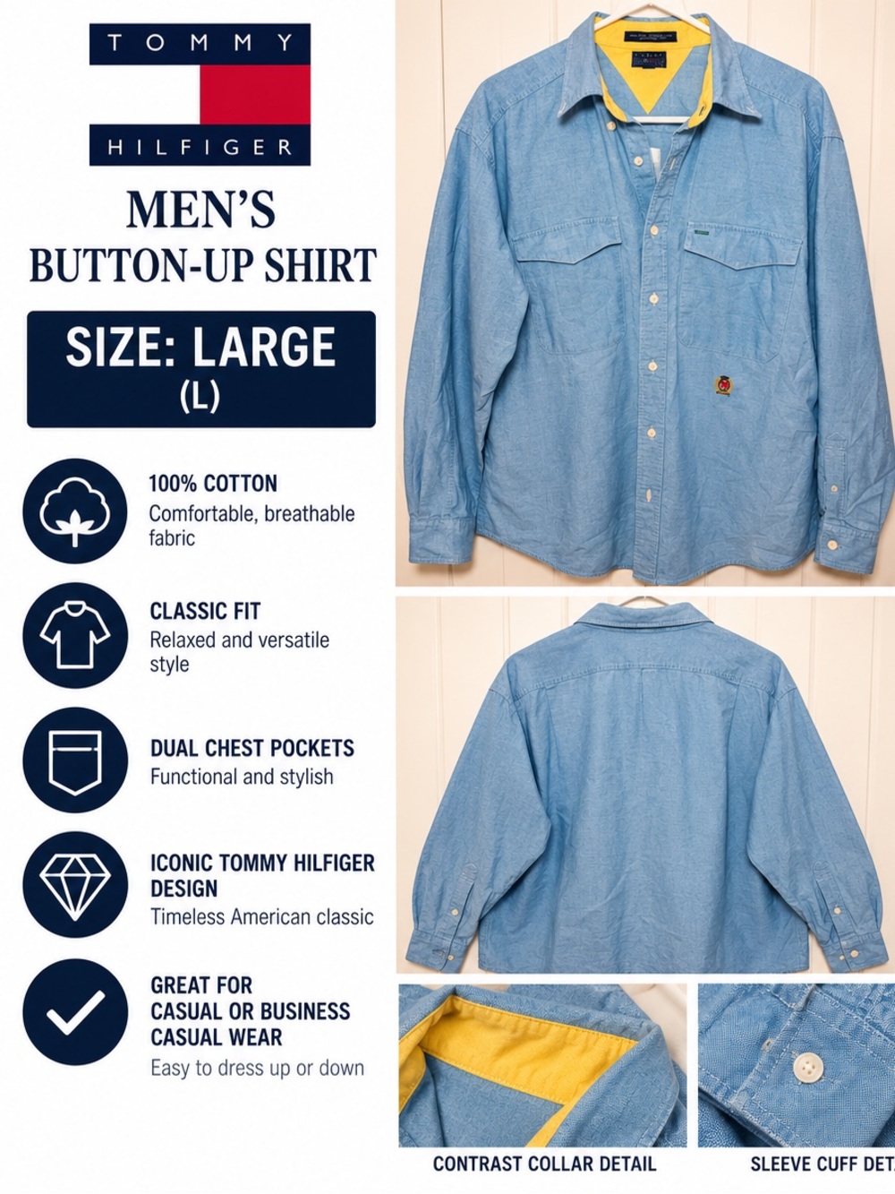 Tommy Hilfiger Men’s Light Blue Cotton Button-Up Jacket